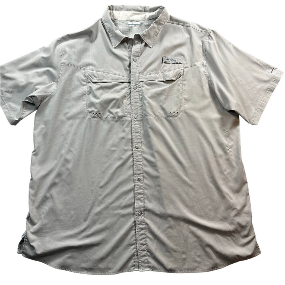 Columbia PFG Button-Down Shirt Men 4X-Large Beige Short Sleeves Spread Collar
